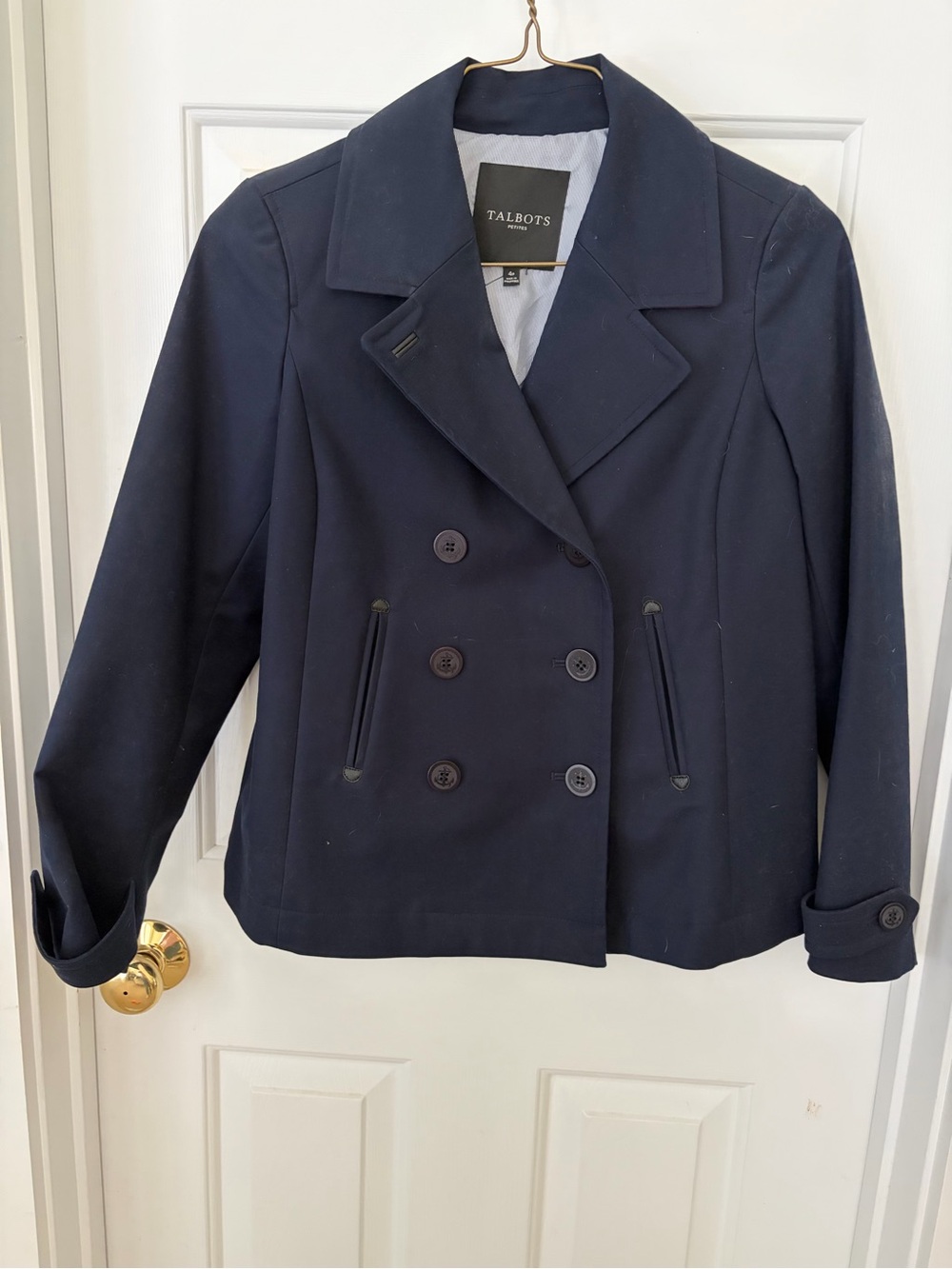 Talbots Navy Double-Breasted Short Peacoat